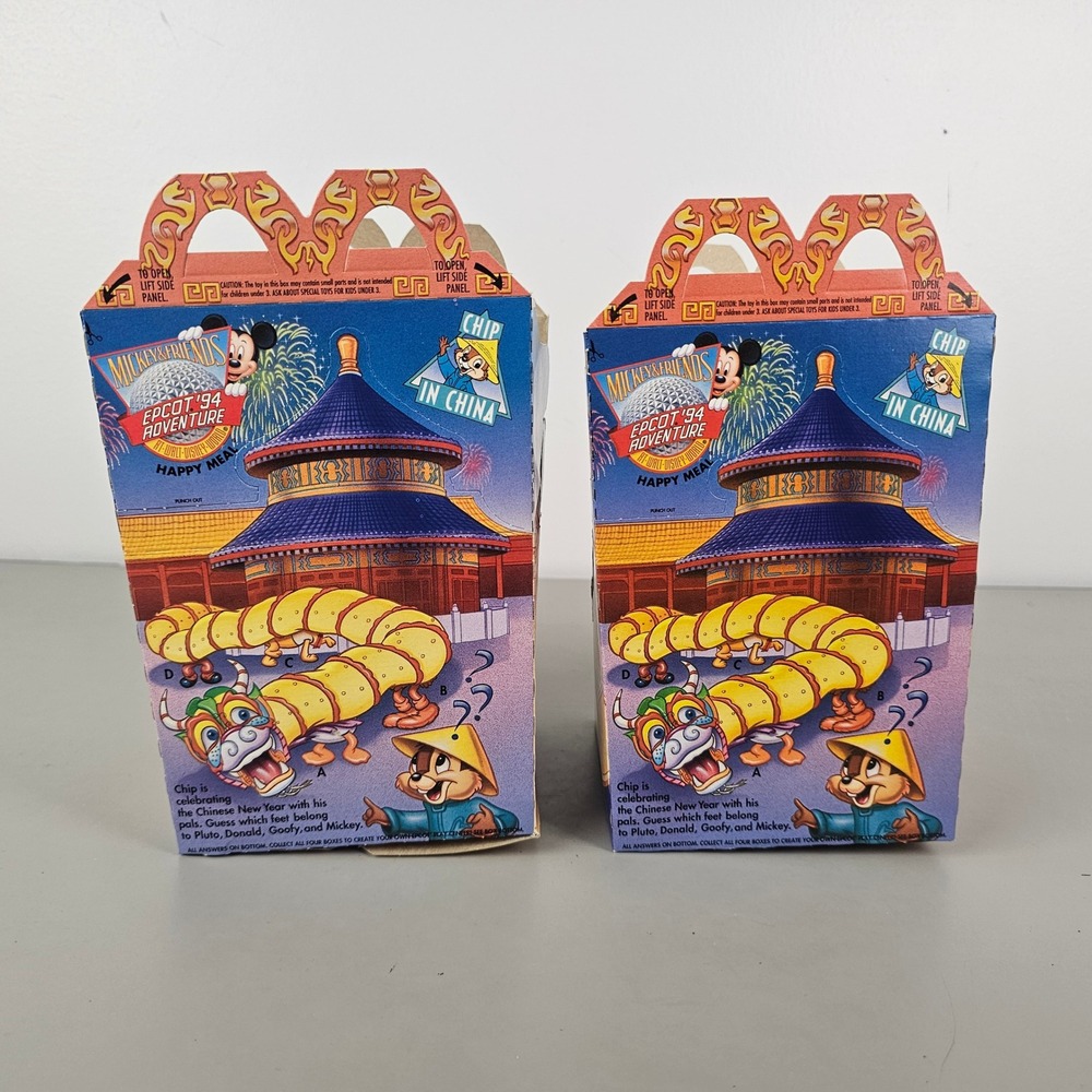 Vintage 1994 McDonalds Happy Meal Boxes Disney Epcot 94 Adventure Set of 2